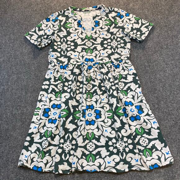 Boden Dresses & Skirts - Boden Easy Notch Neck Jersey Dress 100% Cotton Size 8 Regular White Green Floral